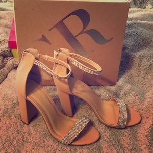Nude chunk heels, with rhinestones!